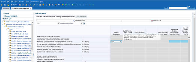 Shows a data cell with prior year/cycle data that can be adjust are in blue